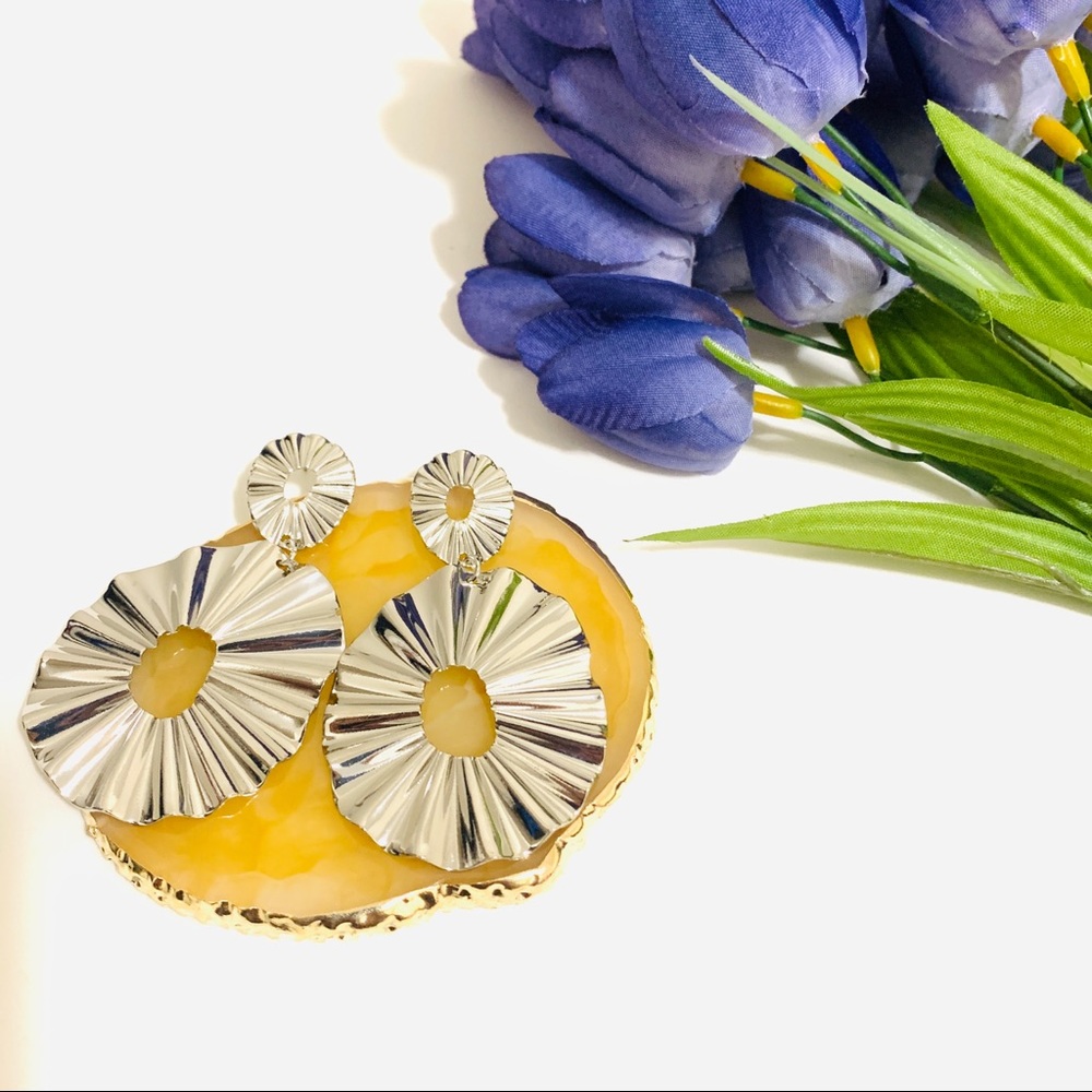 🌺silver leaf Punk hanging statement earring